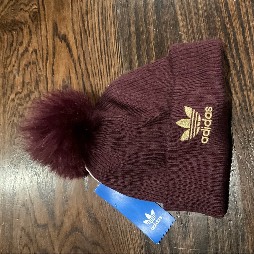 Adidas Burgundy Beanie with Pom